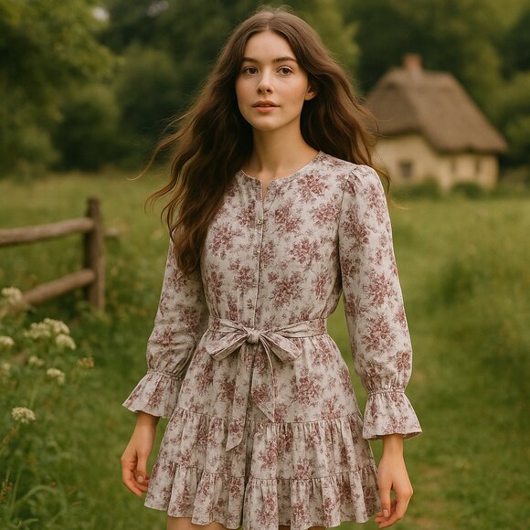 LA VIE REBECCA TAYLOR Veronique Ruffle Dress Cottagecore Womens Large Floral - Picture 1 of 5